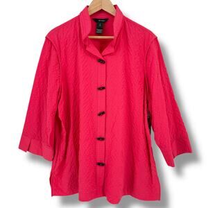 Ali Miles Textured Button Front Shirt Plus Size 2X 3/4 Sleeve Art To Wear